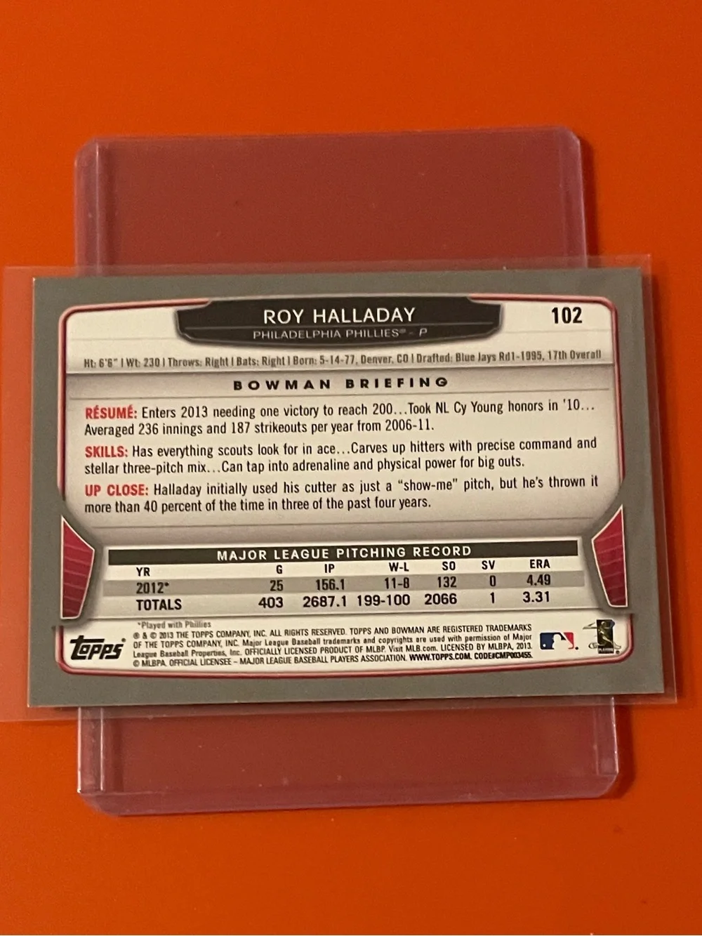 Roy Halladay [Gold] #102 2013 Bowman Baseball Trading Card